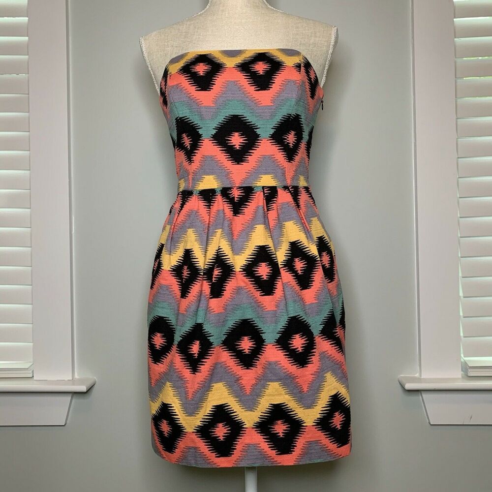 Rachel Rachel Roy Strapless Tribal Aztec Mini Dress Strappy Western Size 4
